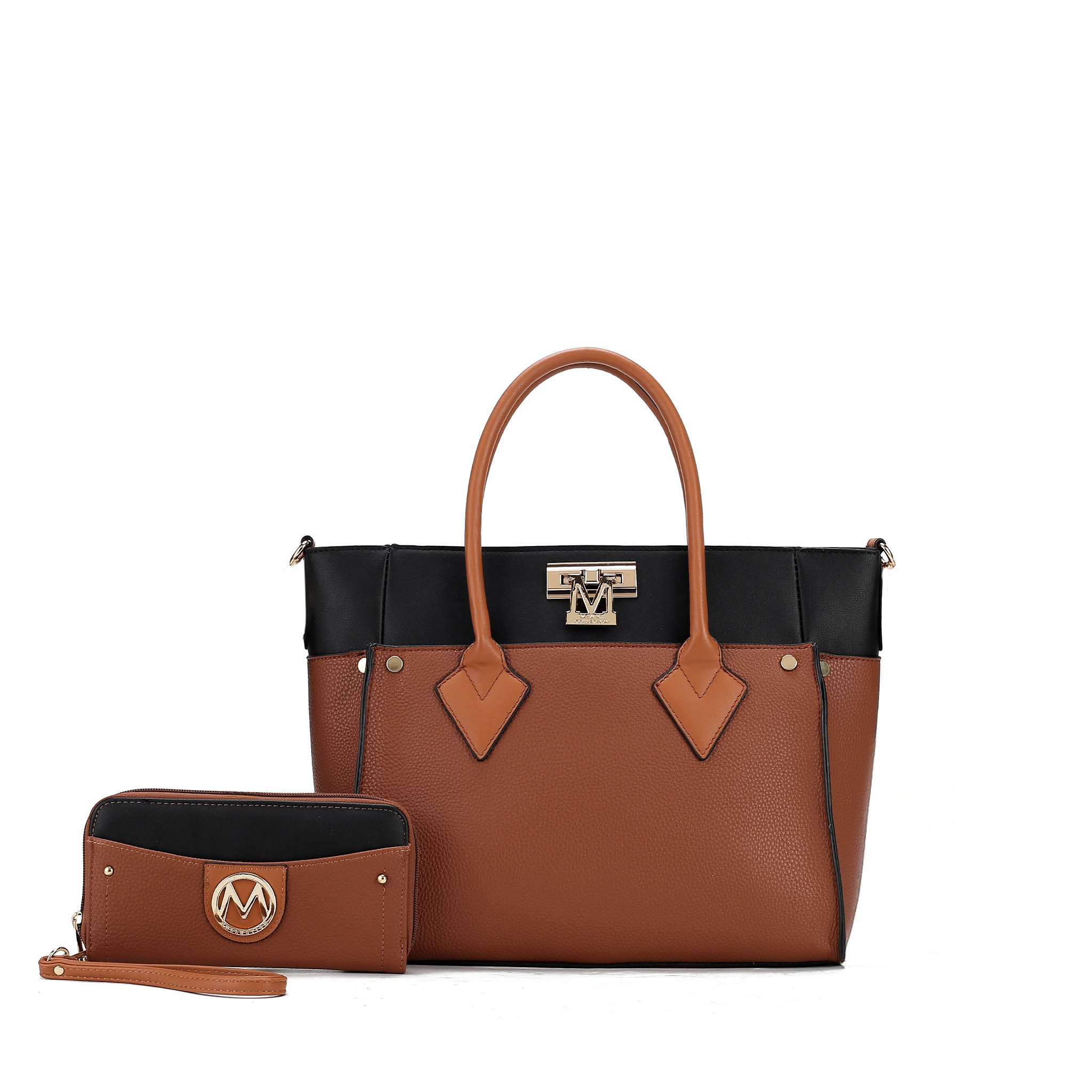  MKF Collection Brynlee Color-Block Tote Bag and Wallet Set - Black - Bonton