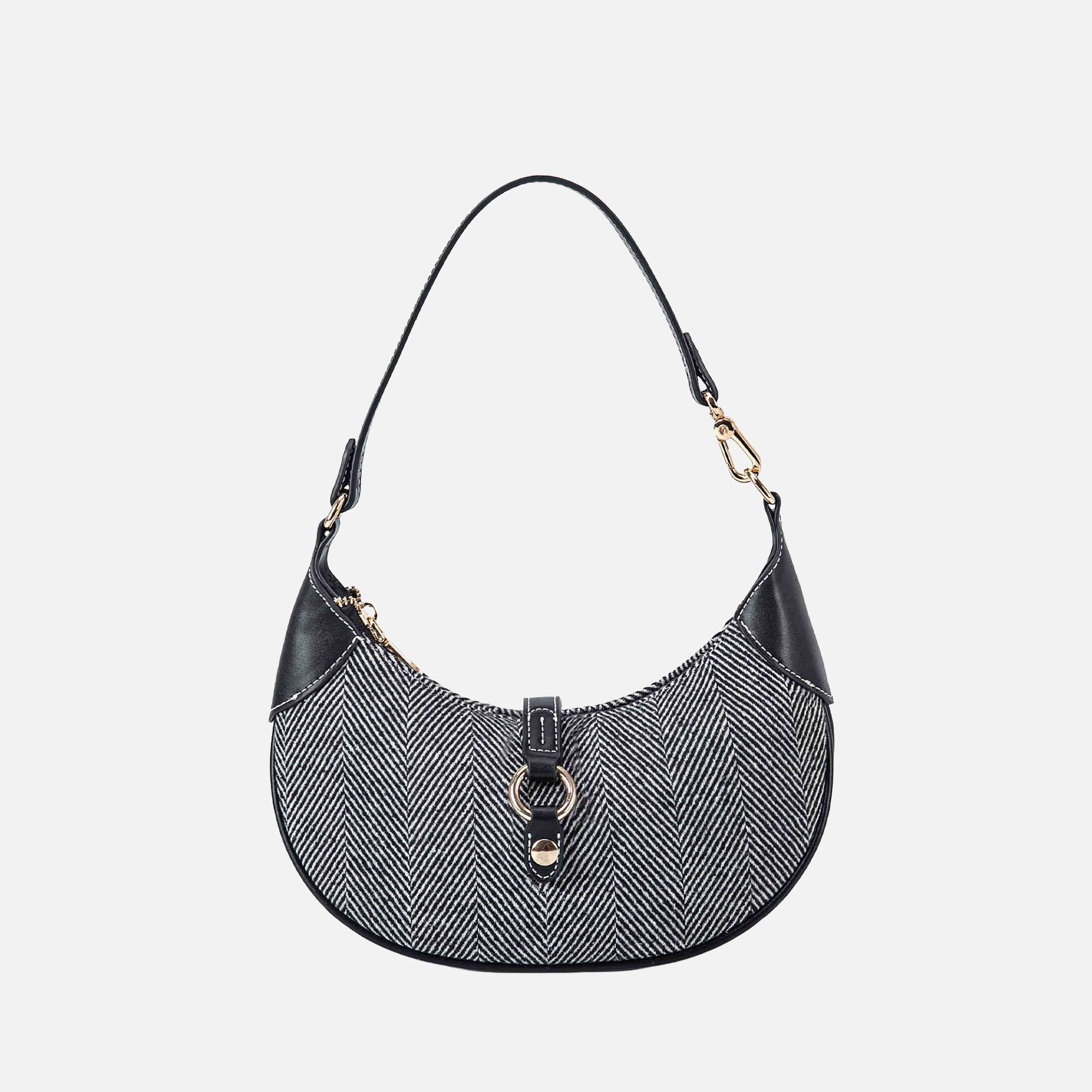  MKF Collection Mire Half Moon Shoulder Bag - Black Herringbone - Bonton