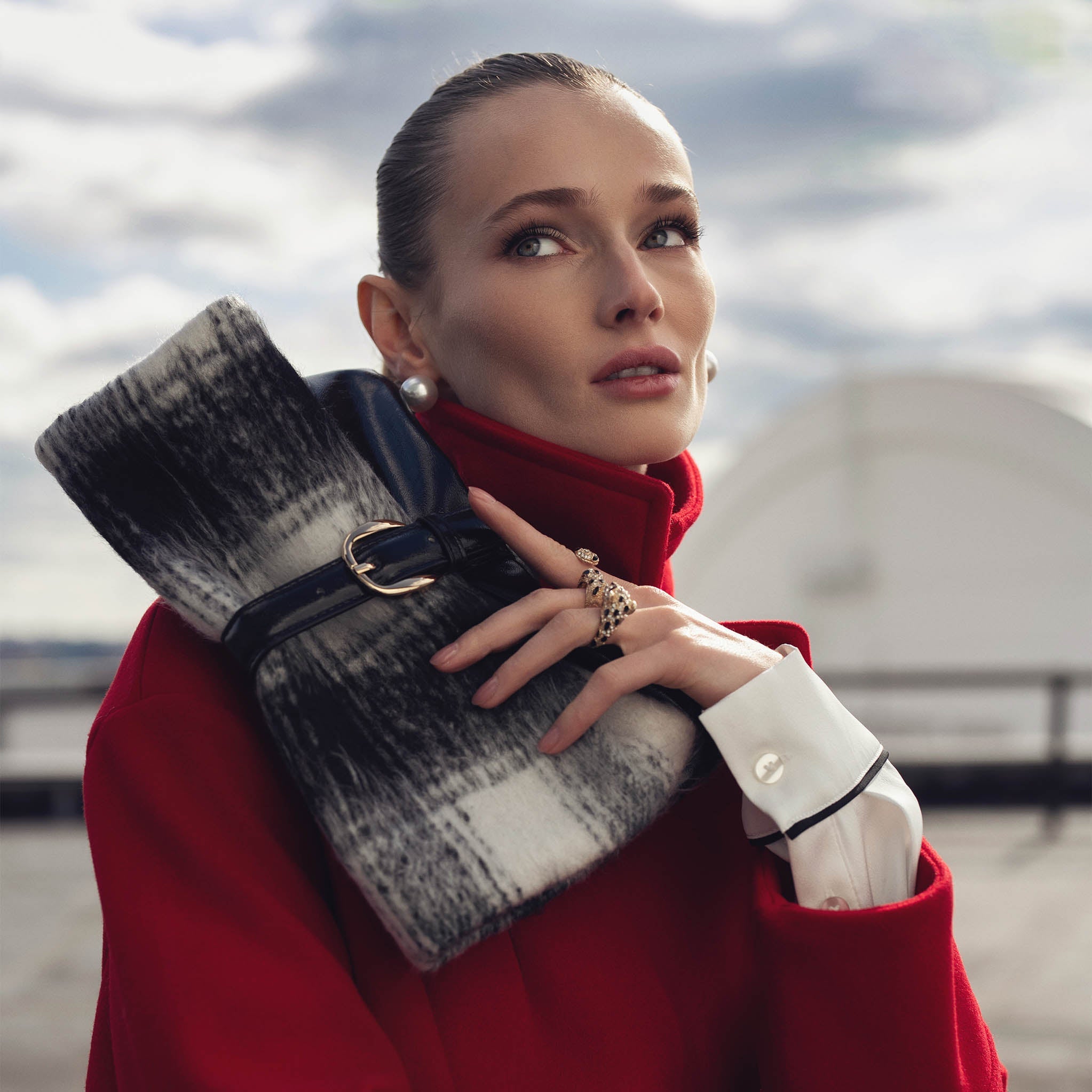  MKF Collection Koumei Faux Fur Clutch - Chestnut Check - Bonton