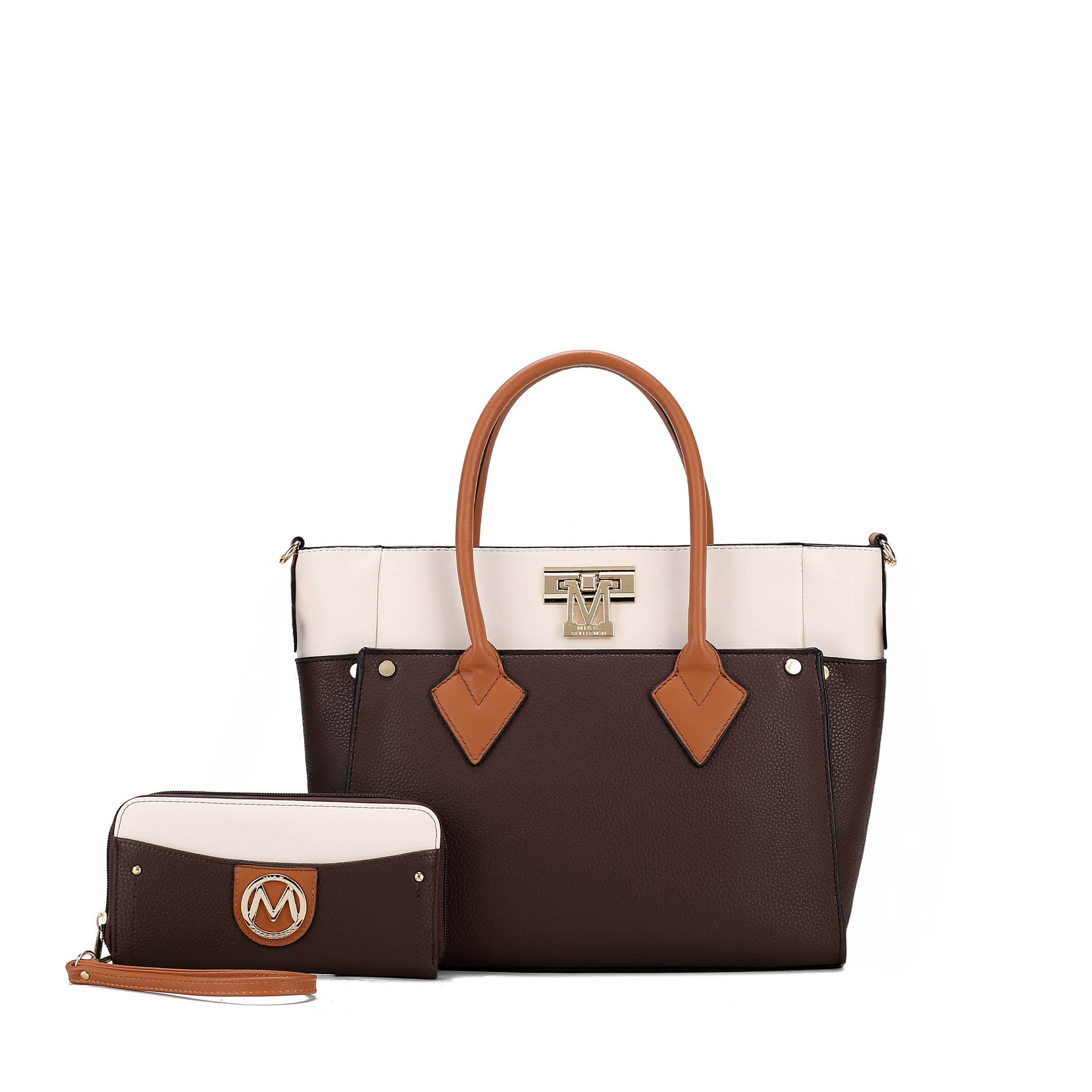  MKF Collection Brynlee Color-Block Tote Bag and Wallet Set - Black - Bonton