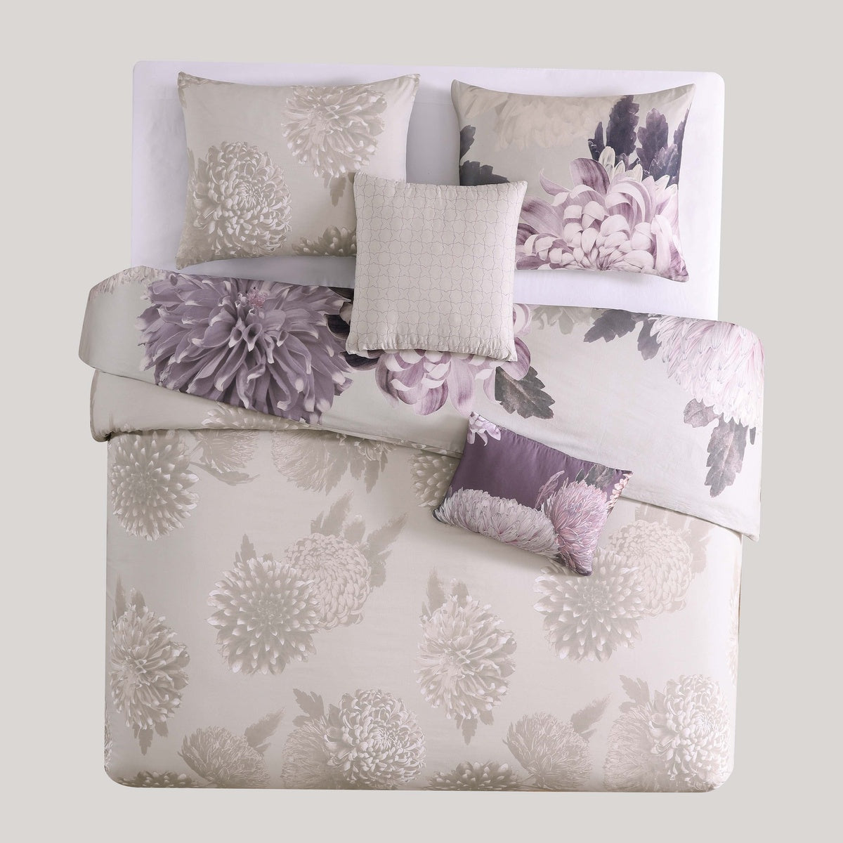  Bebejan Bloom Purple 100% Cotton 5-Piece Reversible Comforter Set - QUEEN - Bonton