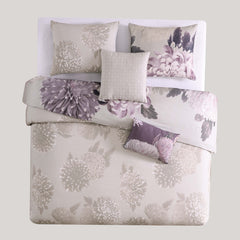 Bloom Purple 100% Cotton 5-Piece Reversible Comforter Set