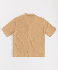 Textured Knit Short Sleeve Button Down Shirt - Taupe