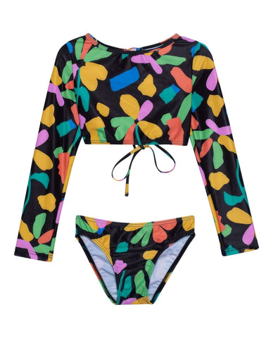 Spice Long Sleeve Cropped Rash Guard Top and Bikini Bottom