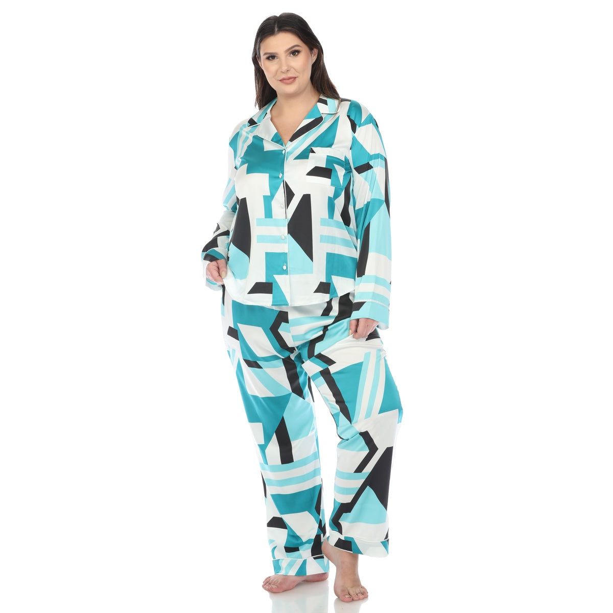  White Mark Plus Size Printed Satin Pajama Set - 3X - Bonton