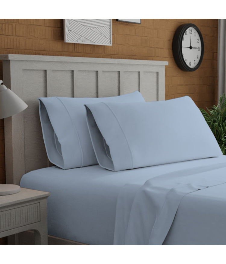 Organic Cotton 144TC Percale Pillowcases Set Light Blue