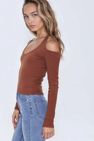 Ribbed Open-Shoulder Top