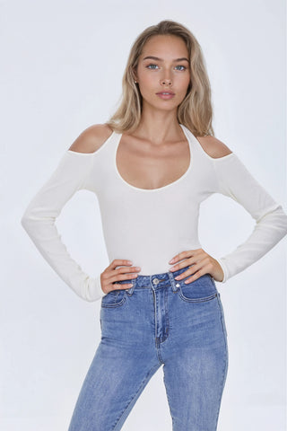 Ribbed Open-Shoulder Top