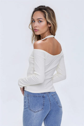 Ribbed Open-Shoulder Top