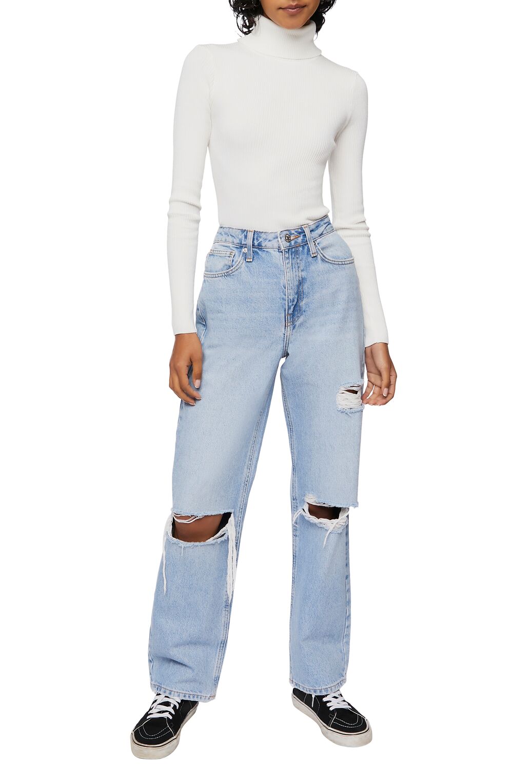  Forever 21 Ribbed Turtleneck Sweater-Knit Top - grey - Bonton