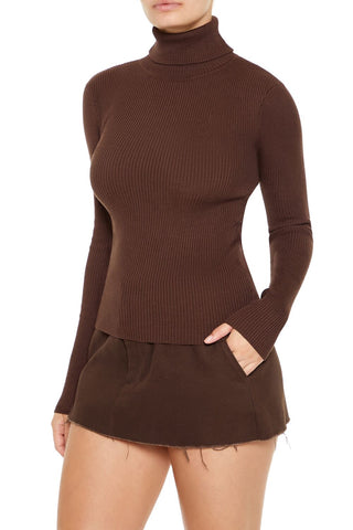Ribbed Turtleneck Sweater-Knit Top