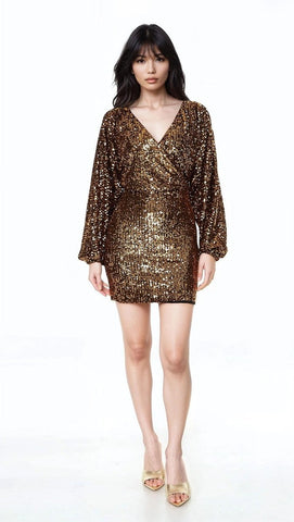 Sequin Surplice Mini Dress