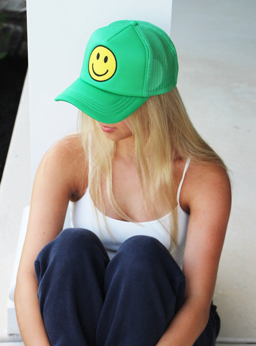  Lemonbella Eisley Smile Trucker Hat Green - SOLID GREEN - Bonton