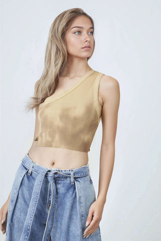 Rib-Knit One-Shoulder Cropped Tank Top