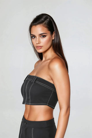Super Cropped Button-Front Tube Top