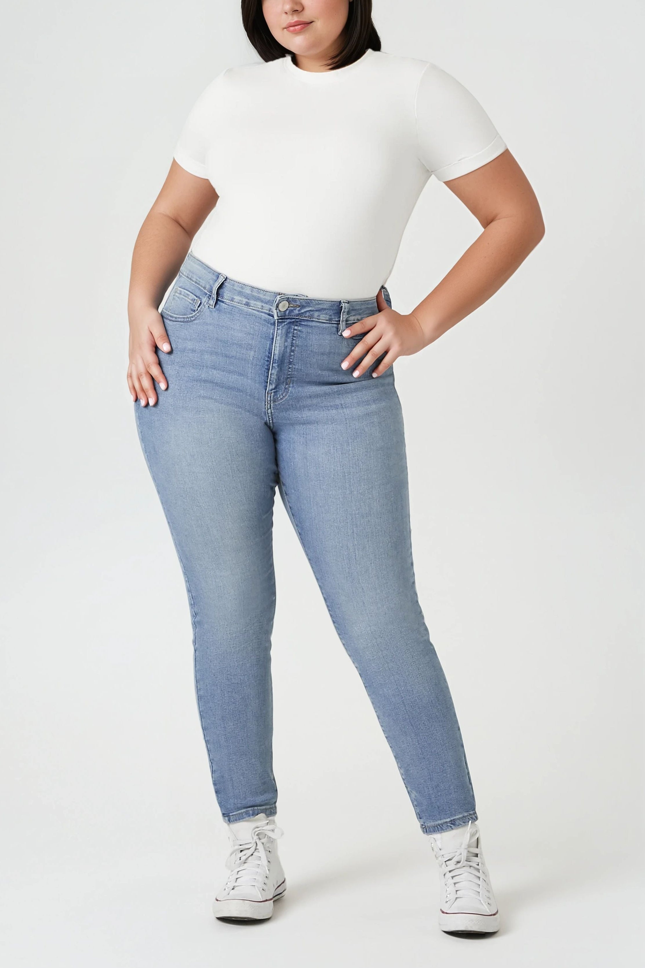  Forever 21 Plus Size Skinny High-Rise Jeans - medium-denim - Bonton