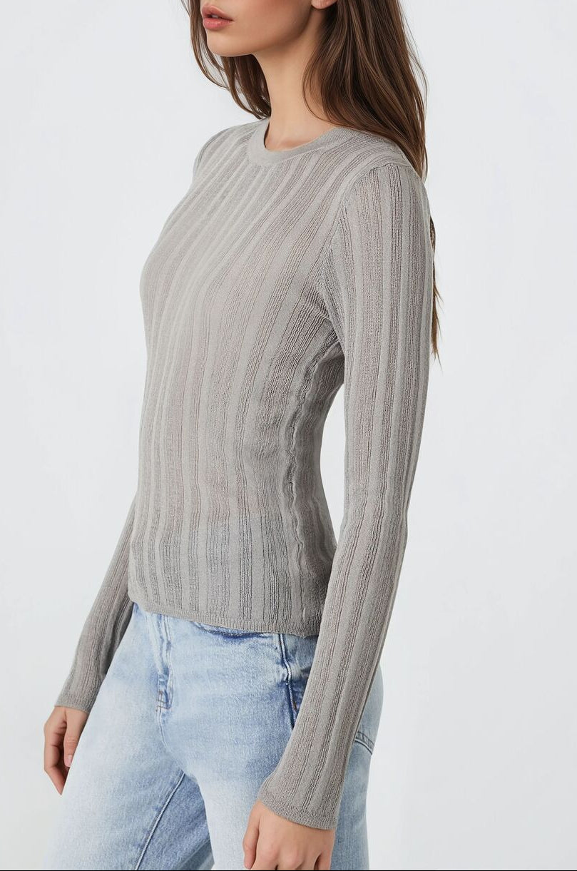  Forever 21 Fitted Ribbed Knit Sweater - grey - Bonton