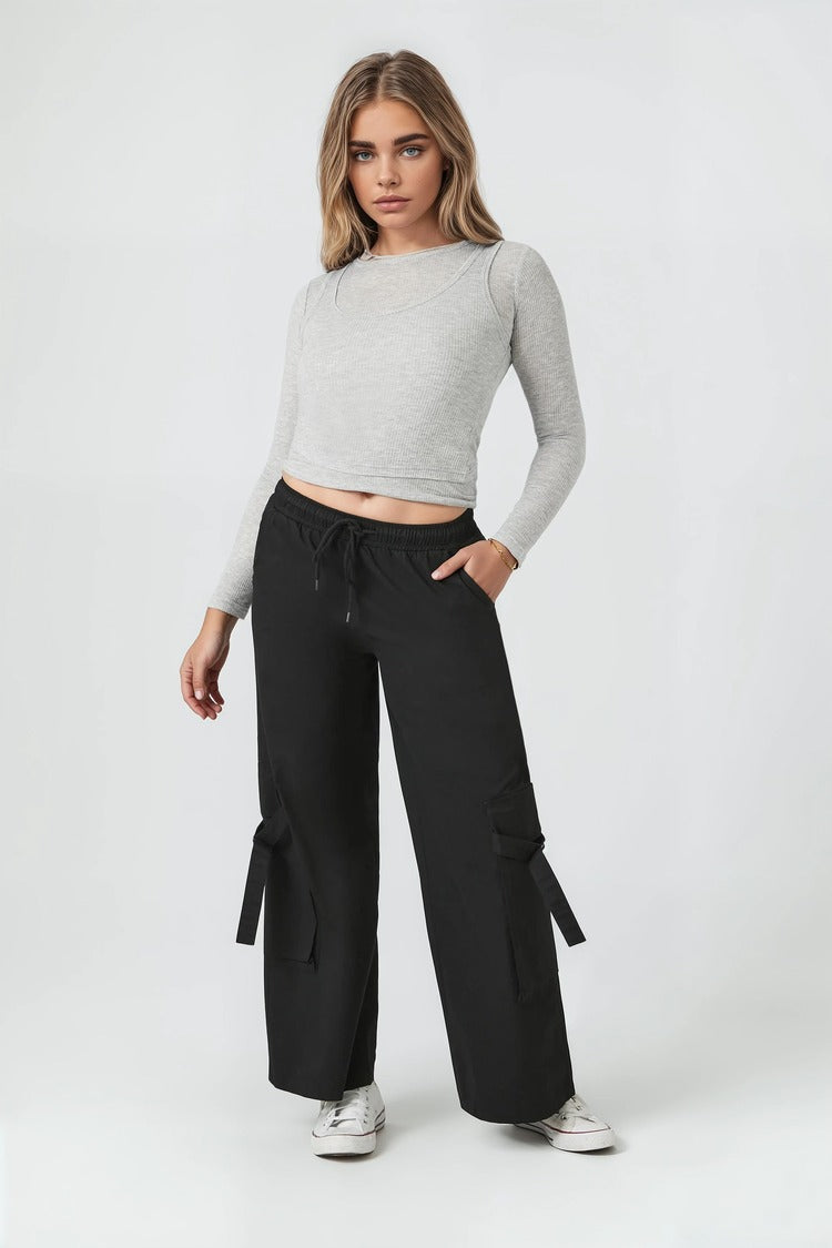  Forever 21 Twill High-Rise Utility Pants - tan - Bonton