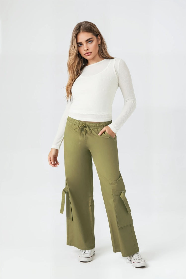  Forever 21 Twill High-Rise Utility Pants - tan - Bonton