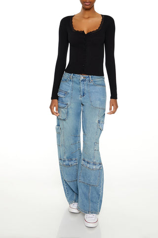 Ribbed Lace-Trim Top