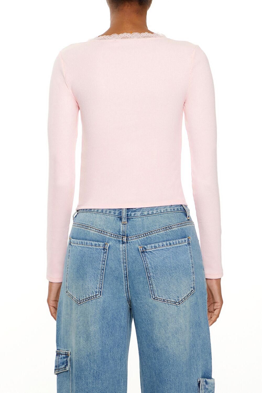  Forever 21 Ribbed Lace-Trim Top - white - Bonton