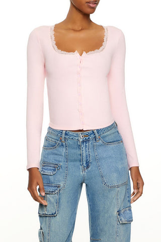 Ribbed Lace-Trim Top