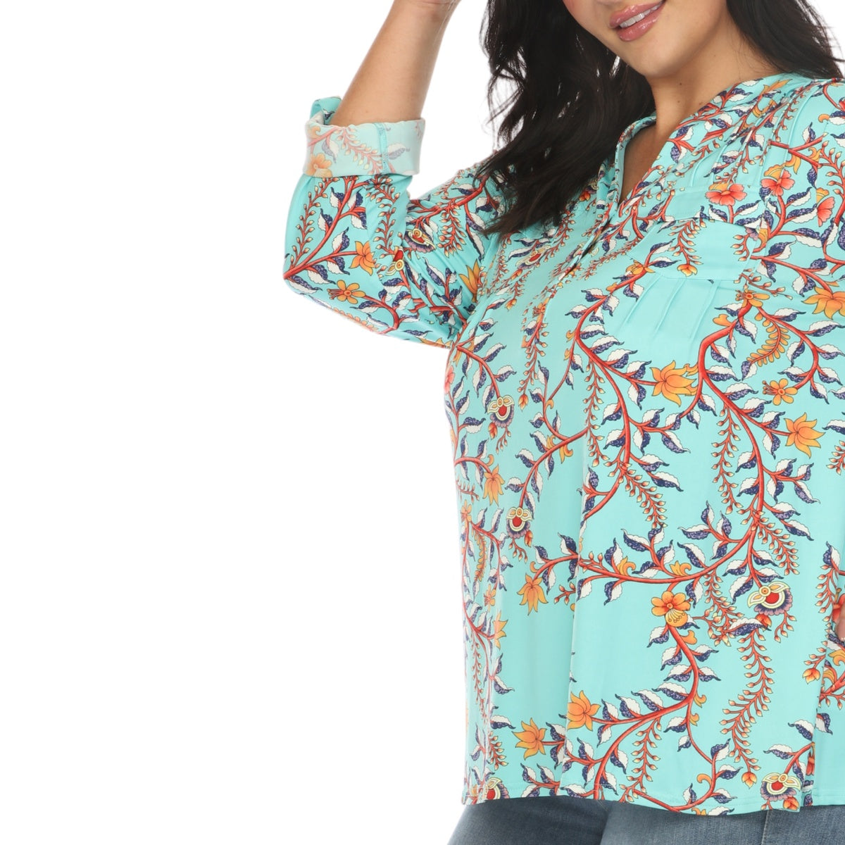  White Mark Plus Size Paisley Button Front Tunic Top - 1X - Bonton