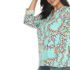 Plus Size Paisley Button Front Tunic Top