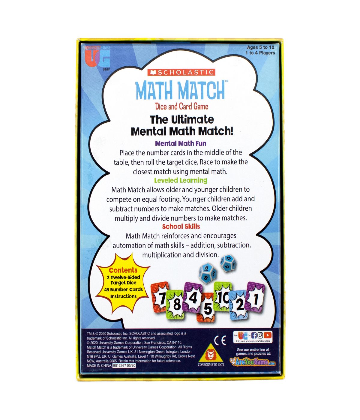  Scholastic - Math Match Dice and Card Game Multi - Multi - Bonton