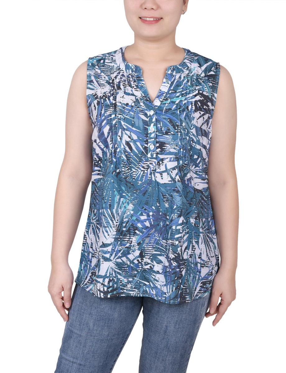  NY Collection Petite Sleeveless Pintucked Blouse - Black Palmdive - Bonton