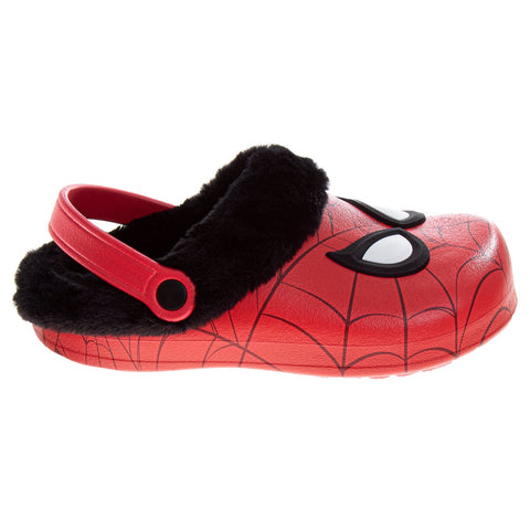 Marvel Avengers Spiderman Fuzzy Fleece Lined Clogs for Boys Winter Warm Plush Garden Shoes