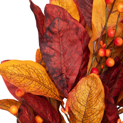 Berries With Leaves Artificial Fall Harvest Twig Wreath  24-Inch  Unlit