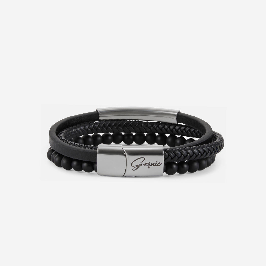  Gernie NYC Men's Genuine Leather Anaheim Bracelet - Black - Bonton