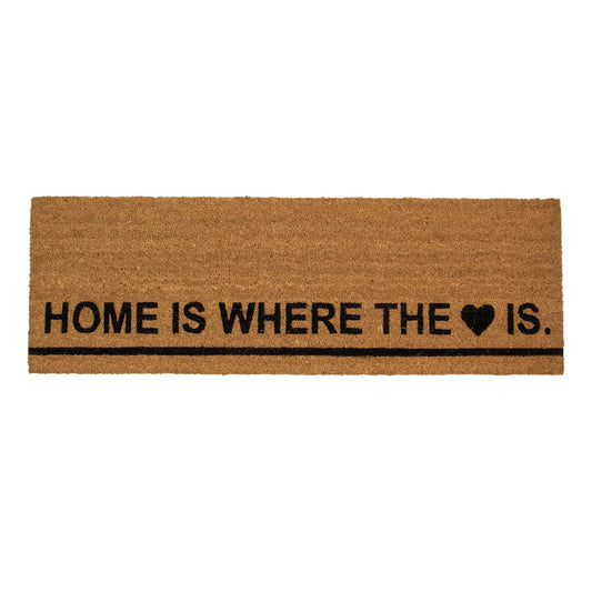 Natural Coir Outdoor Rectangular "Home Is Where the Heart Is" Doormat 16" X 48"