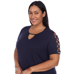 Plus Size Keyhole Neck Cutout Short Sleeve Top