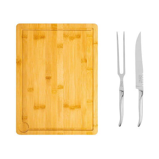 Laguiole Stainless-Steel Carving Set With Wood Cutting Board