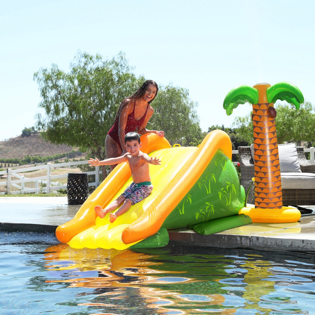  Northlight 8.5' Inflatable Palm Tree Swimming Pool Slide With Sprinkler - Default Title - Bonton