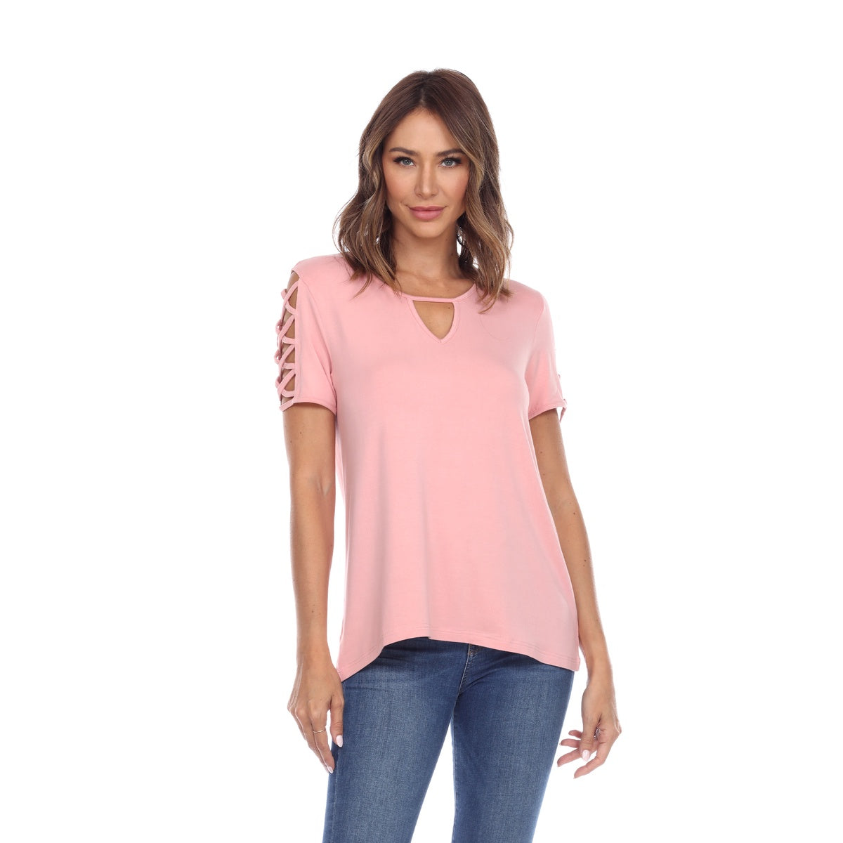  White Mark Women's Keyhole Neck Cutout Short Sleeve Top - S - Bonton