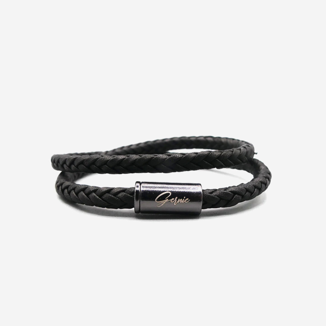  Gernie NYC Men's Pomona Braided Premium Leather Wrap Bracelet - Black - Bonton