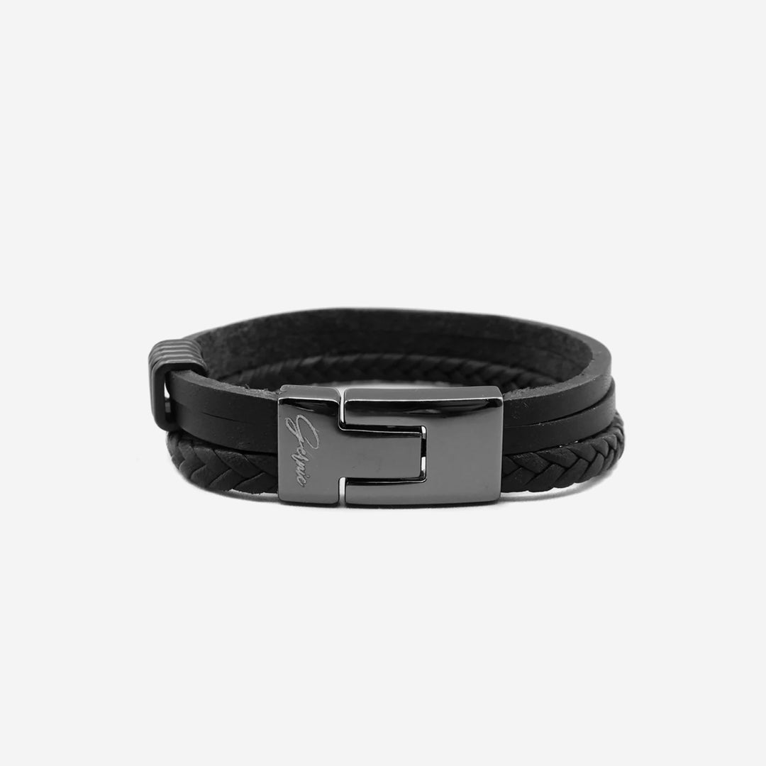  Gernie NYC Premium Leather 3-Strap Montebello Men's Bracelet - Black - Bonton