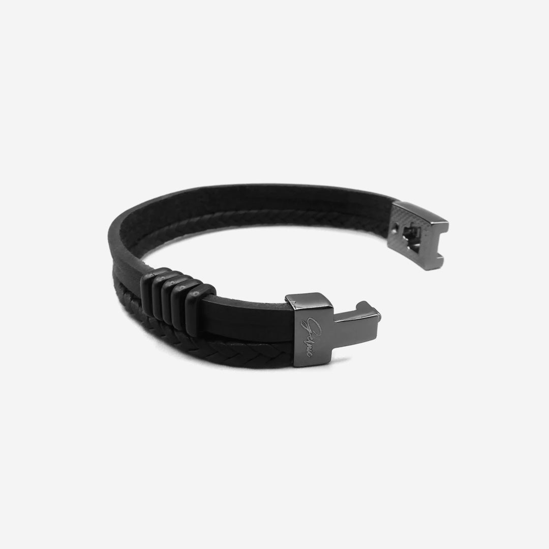  Gernie NYC Premium Leather 3-Strap Montebello Men's Bracelet - Black - Bonton