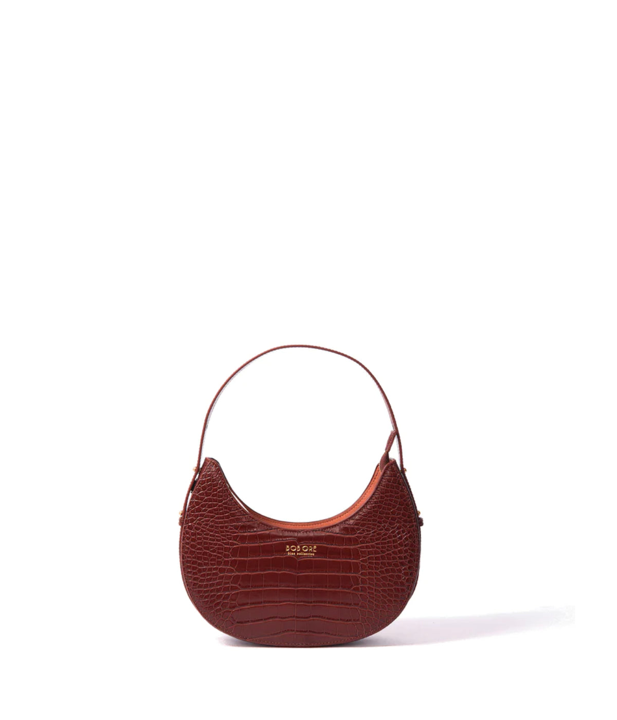  Bob Ore Naomi Leather Moon Bag with Croc-Embossed Pattern Caramel - Caramel - Bonton