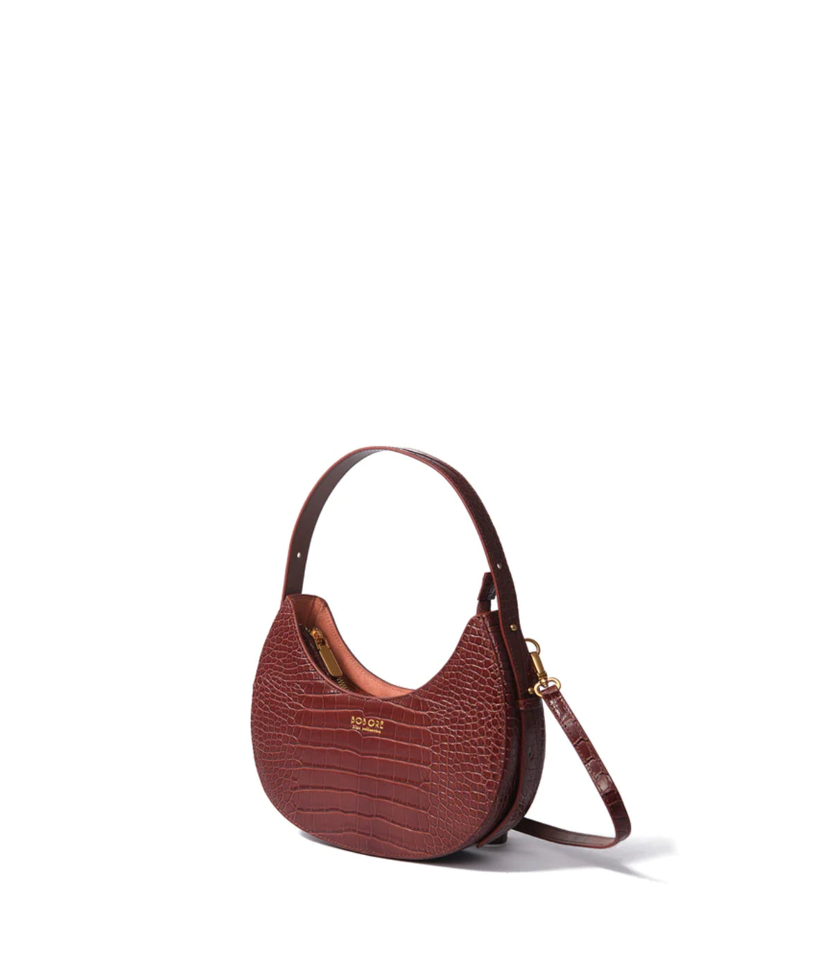  Bob Ore Naomi Leather Moon Bag with Croc-Embossed Pattern Caramel - Caramel - Bonton