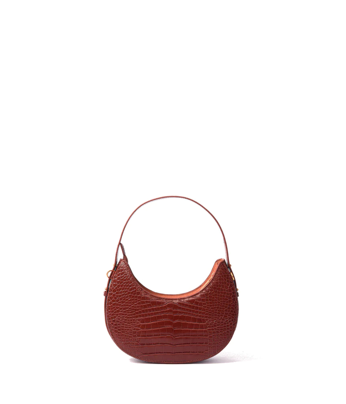  Bob Ore Naomi Leather Moon Bag with Croc-Embossed Pattern Caramel - Caramel - Bonton