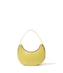 Naomi Leather Moon Bag with Croc-Embossed Pattern Green