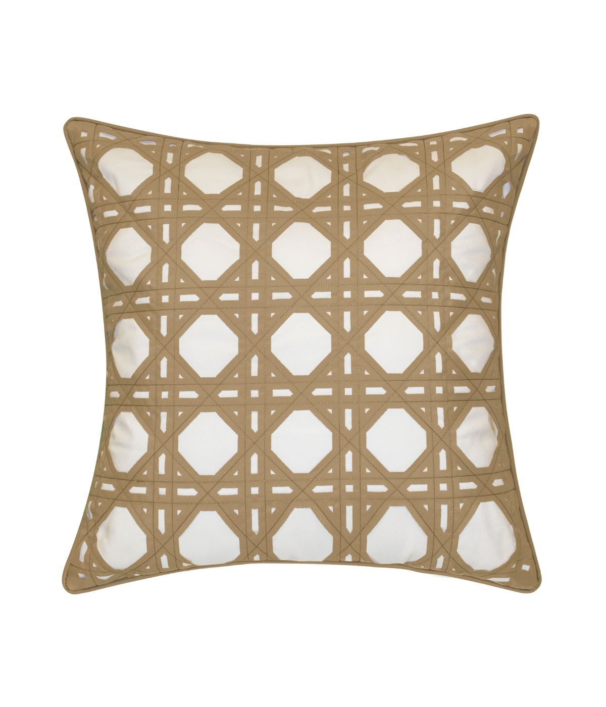  Edie @ Home Rattan Look Geometric Outdoor Decorative Pillow Khaki - Khaki - Bonton