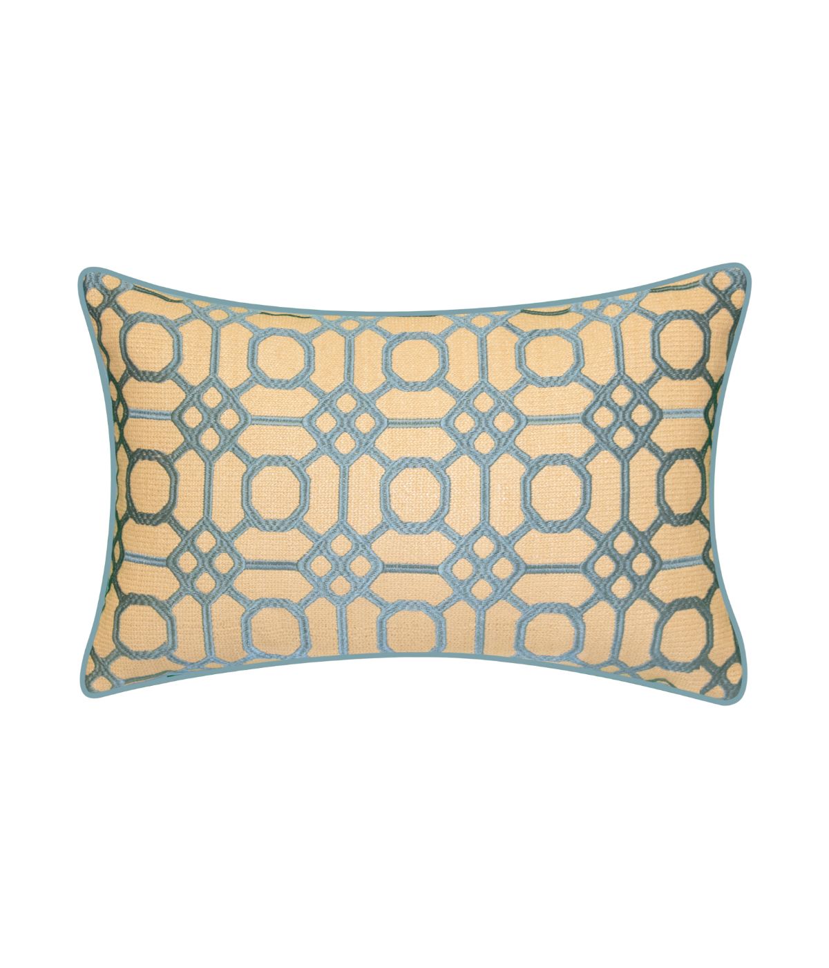  Edie @ Home Raffia Geometric Embroidery Outdoor Decorative Lumbar Pillow Capri/Natural - Capri/Natural - Bonton