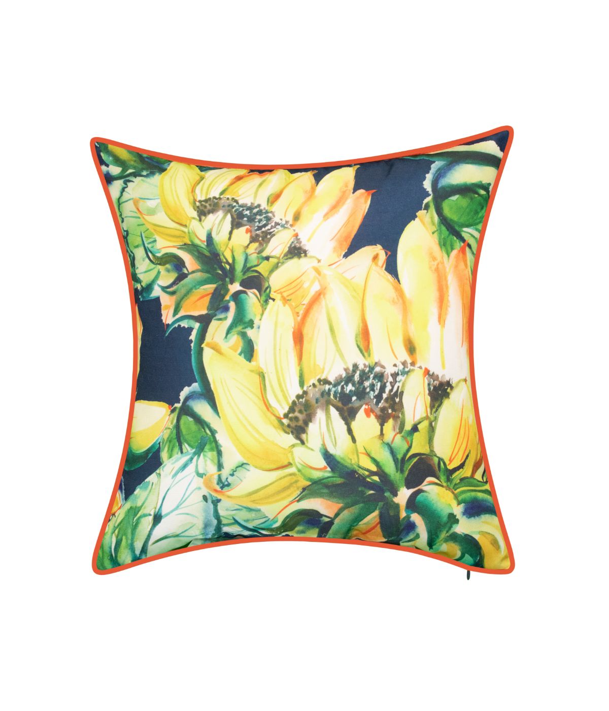  Edie @ Home Sunflower Watercolor Reversible Outdoor Decorative Pillow Navy - Navy Multi - Bonton