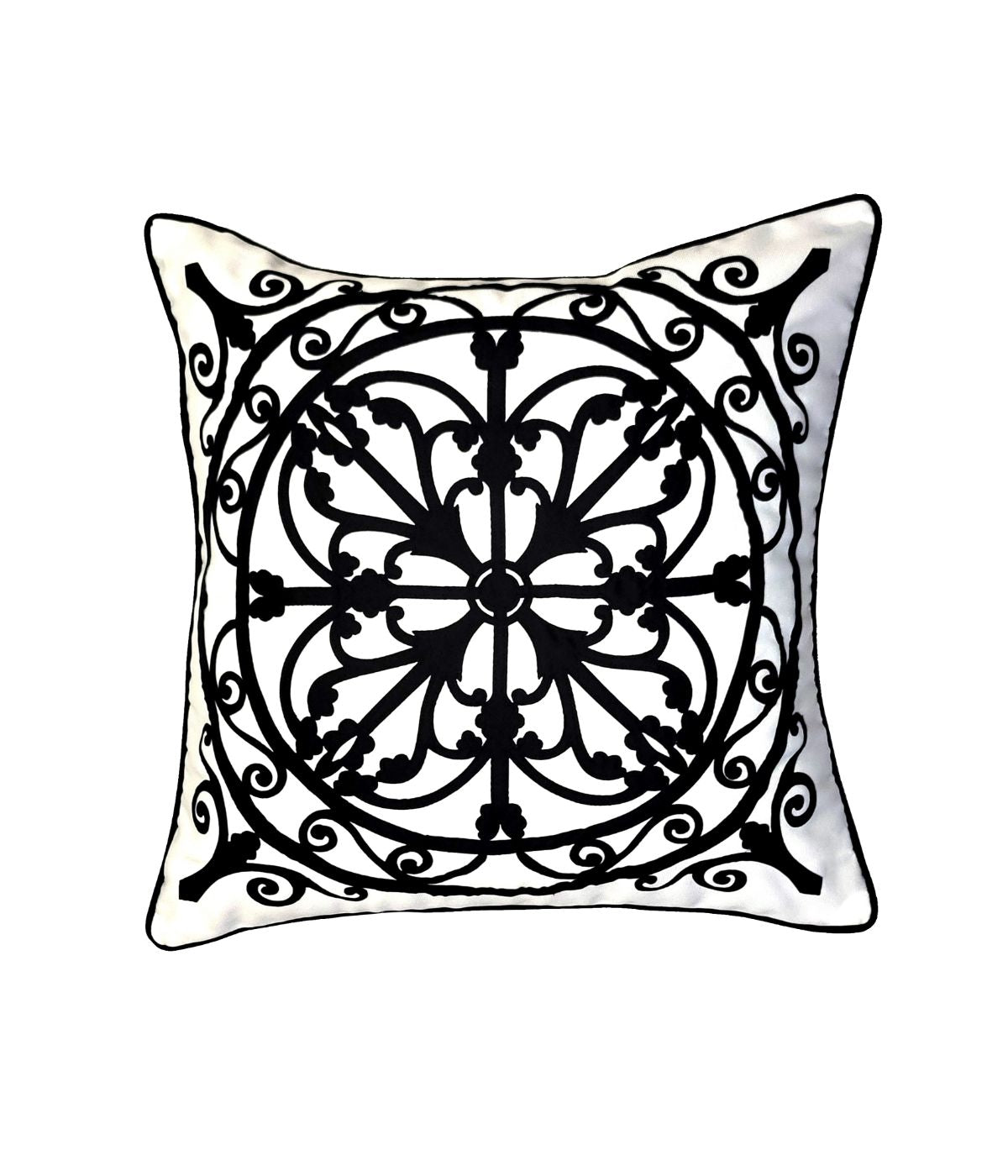  Edie @ Home Arabasque Outdoor Lasercut Tile Pillow Black - Black - Bonton