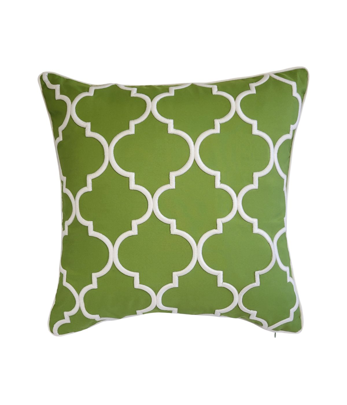  Edie @ Home Oversized Quartrefoil Corded Embroidery Outdoor Pillow Leaf/White - Leaf/White - Bonton